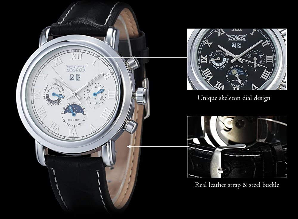 MASTOP Mechanische Herren-Armbanduhr, automatisch, selbstaufziehend, Militär, Skelett, Lederband, analoge Armbanduhr