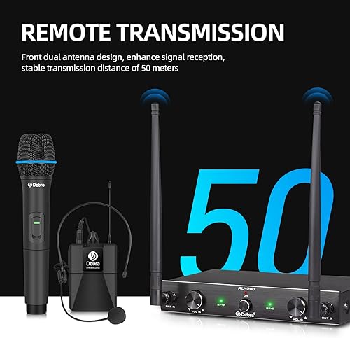 Miniatura 3 de D Debra Audio AU200 Pro UHF Sistema de micrófono inalámbrico de 2 canales con micrófono inalámbrico Lavalier de mano, receptor de metal, para fiesta