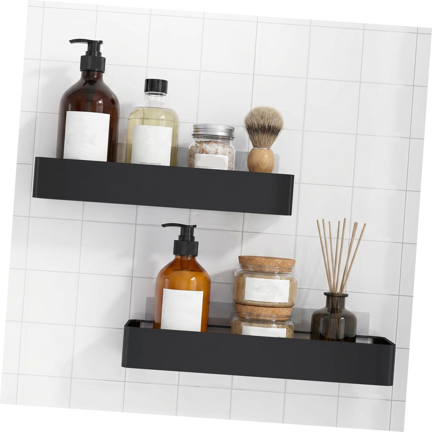 Estante de Ducha sin Perforación Resistente Oxidación 2 Repisas de Acero al Carbono y Diseño de Drenaje Rápido para Baño y Dormitorio
