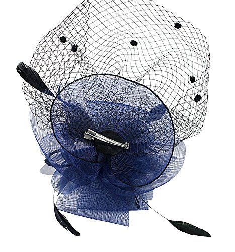 EEVASS Mujer Cintas Para el pelo Fascinator Malla Tocado Hat Pluma Tamaño...