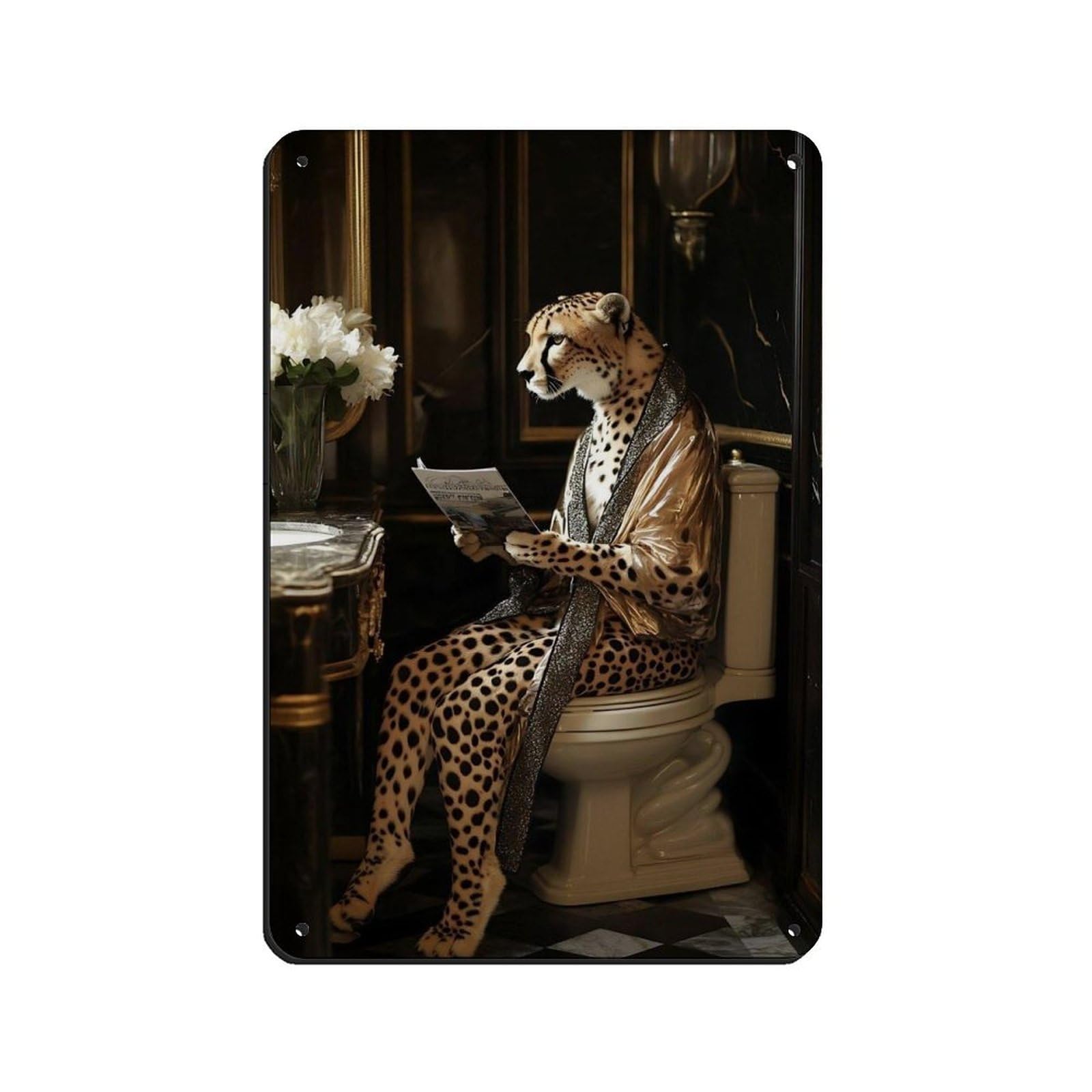 Lxwnze 20L X 30W Cm Funny Cheetah, Cheetah Reading Magazine Retro Poster Metal Tin Sign Chic Art Retro Iron Painting Bar People Cave Cafe Family Garage Poster Wall Decoration 8X12inch(20X30cm)