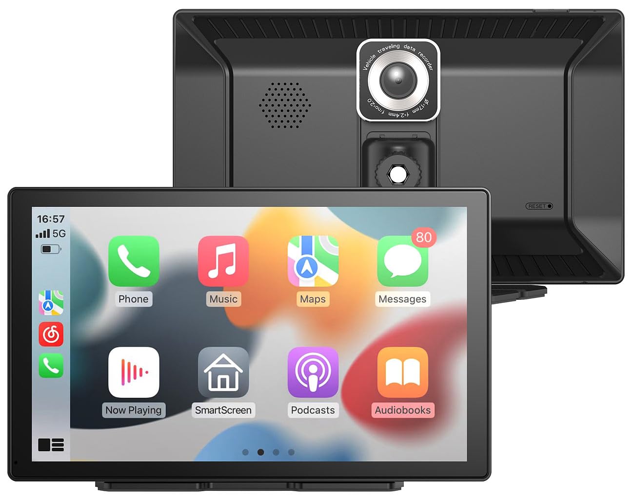 Lescars Apple Carplay Display: IPS-HD-Display für Android Auto & CarPlay, 9" / 22,9cm, 2K-Frontkamera (Auto Monitor, FM Transmitter, SD)