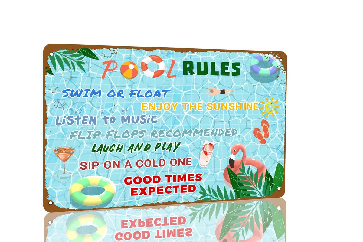 SMAZDFXX Pool Rules Tin Sign Vintage Retro Pool Decor for Home House Yard Swimming Pool Water Park Beach Decor 5.5"x8"