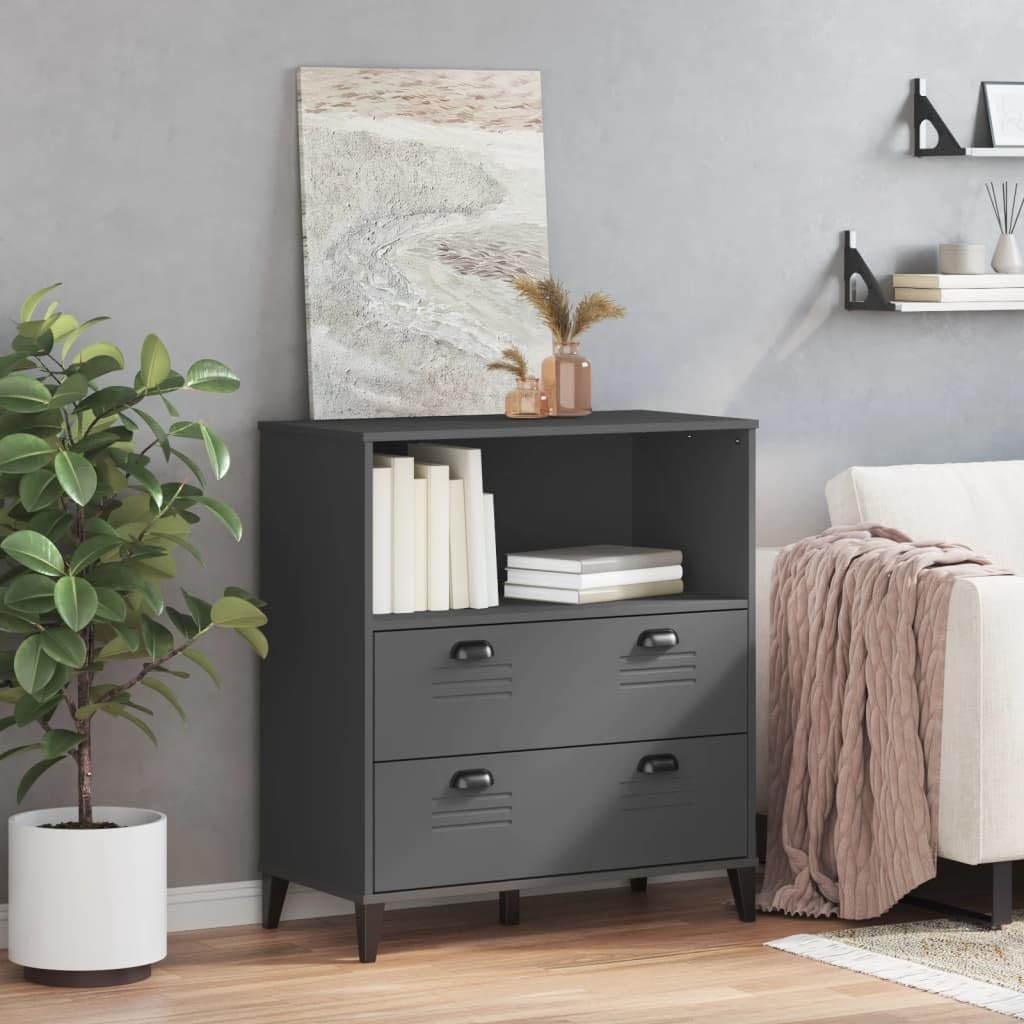 Libreria VIKEN con Cassetti Grigio Antracite 80x40x90 cm | Mobile da soggiorno versatile con 2 ampi cassetti e vano a giorno per organizzare studio o ufficio.