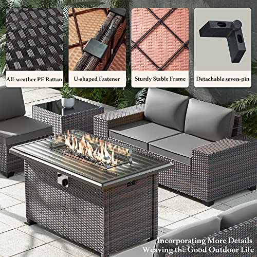 Image of 13 PCS Outdoor Patio Furniture Set,Outdoor Sectional Furniture with 43 inch 55000 BTU Gas Propane Fire Pit Table,All Weather PE Rattan Wicker Patio Conversation Set,Grey