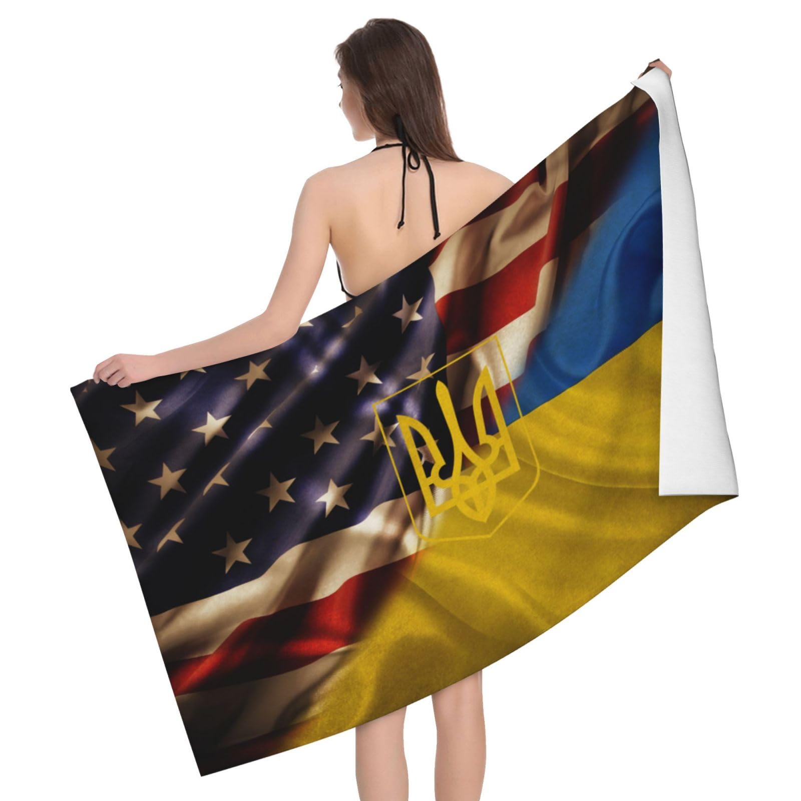 HLBSDM Microfiber Combined Ukraine and USA Flag Beach Towel Quick Dry Soft Sand Free Beach Towels for Pool Swim Beach Lightweight Thin Towels