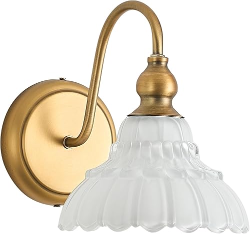Miniatura 26 de Aplique de pared de latón vintage bronce, luz de pared de baño hecha de cuerpo de cobre electrochapado y vidrio estampado prensado, luces de tocador