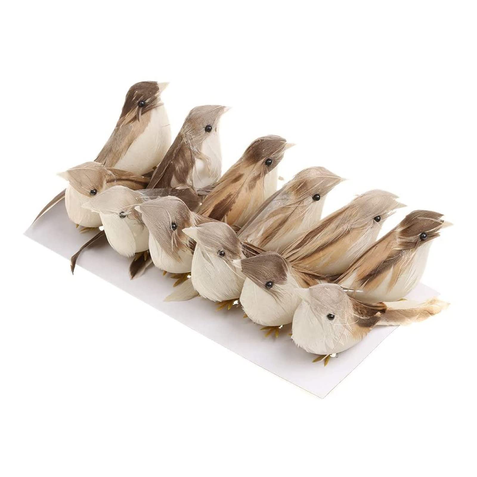 Pack 12Pcs Artificial Feather Bird Xmas Christmas Tree Decor Cute Fake Birds Garden Home Bonsai Decor DIY Ornament Durable (Brown)