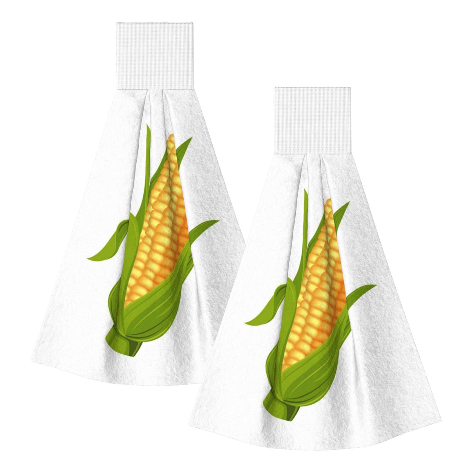 DOPKLNA Fresh Ripe Corn Cobs Pattern, 2 Pcs Hanging Coral Fiber Hand Towels for Bathroom, Absorbent Kitchen Towels