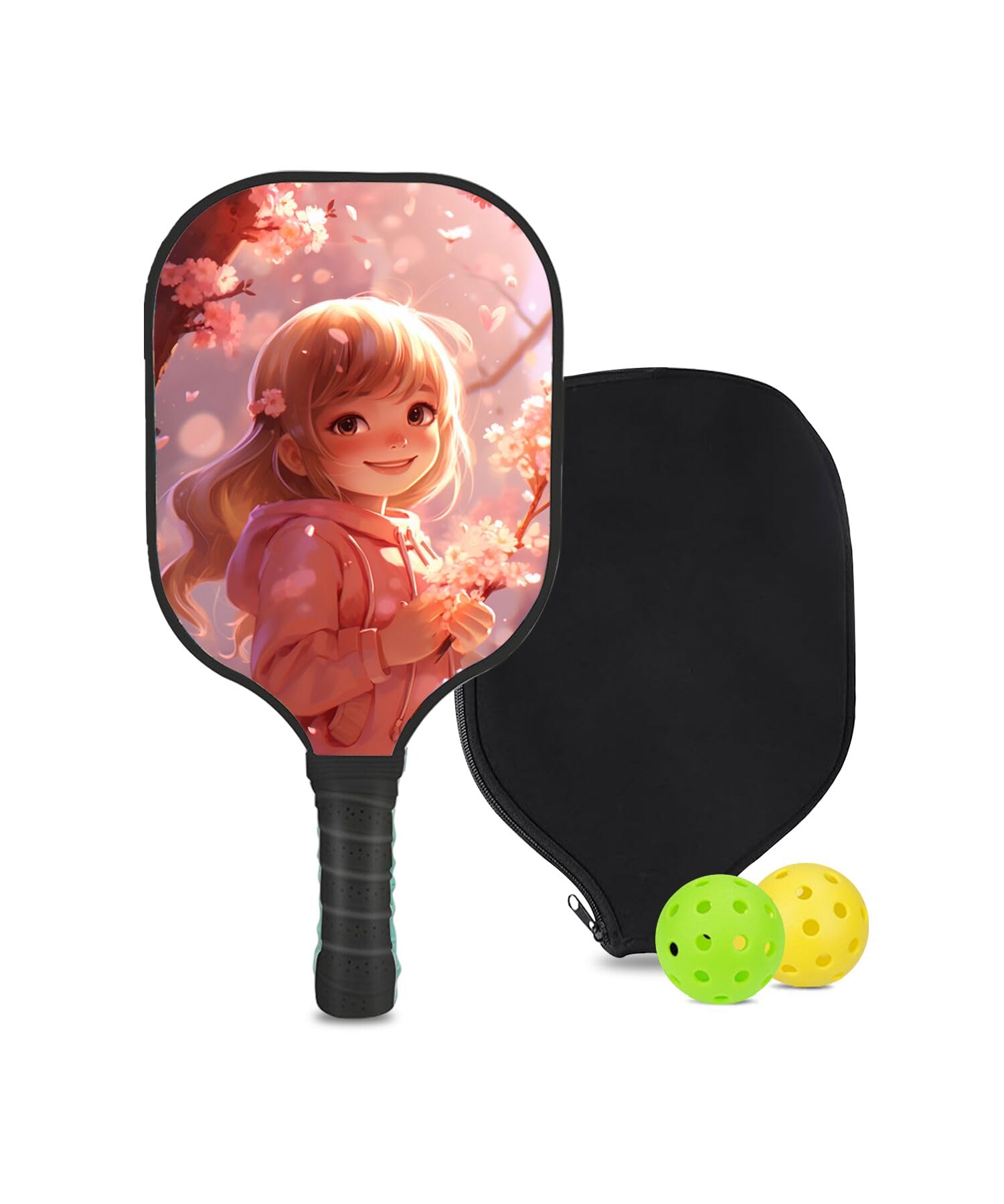 Personalized Carbon Fiber Pickleball Paddle 1 Premium Paddle, 2 Pickleball Balls, and a Paddle Cover - with Blossom-BQ358 Design or DIY,Elevate Your Game in Style!