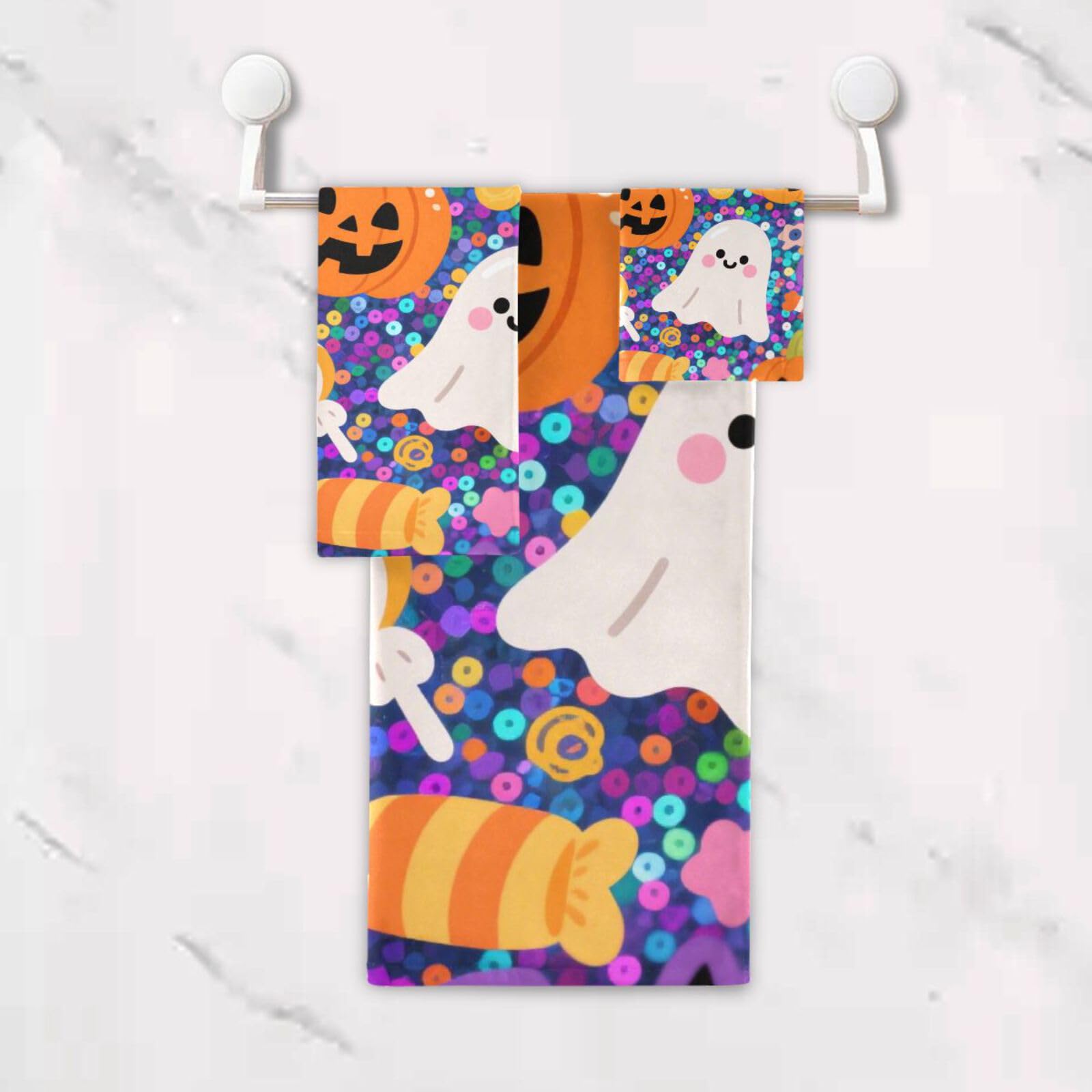 Halloween cekiny żółta dynia chłonne ręczniki do twarzy zestaw 3 sztuk, 1 ręcznik kąpielowy 1 ręcznik do rąk 1 myjka do łazienki kuchni