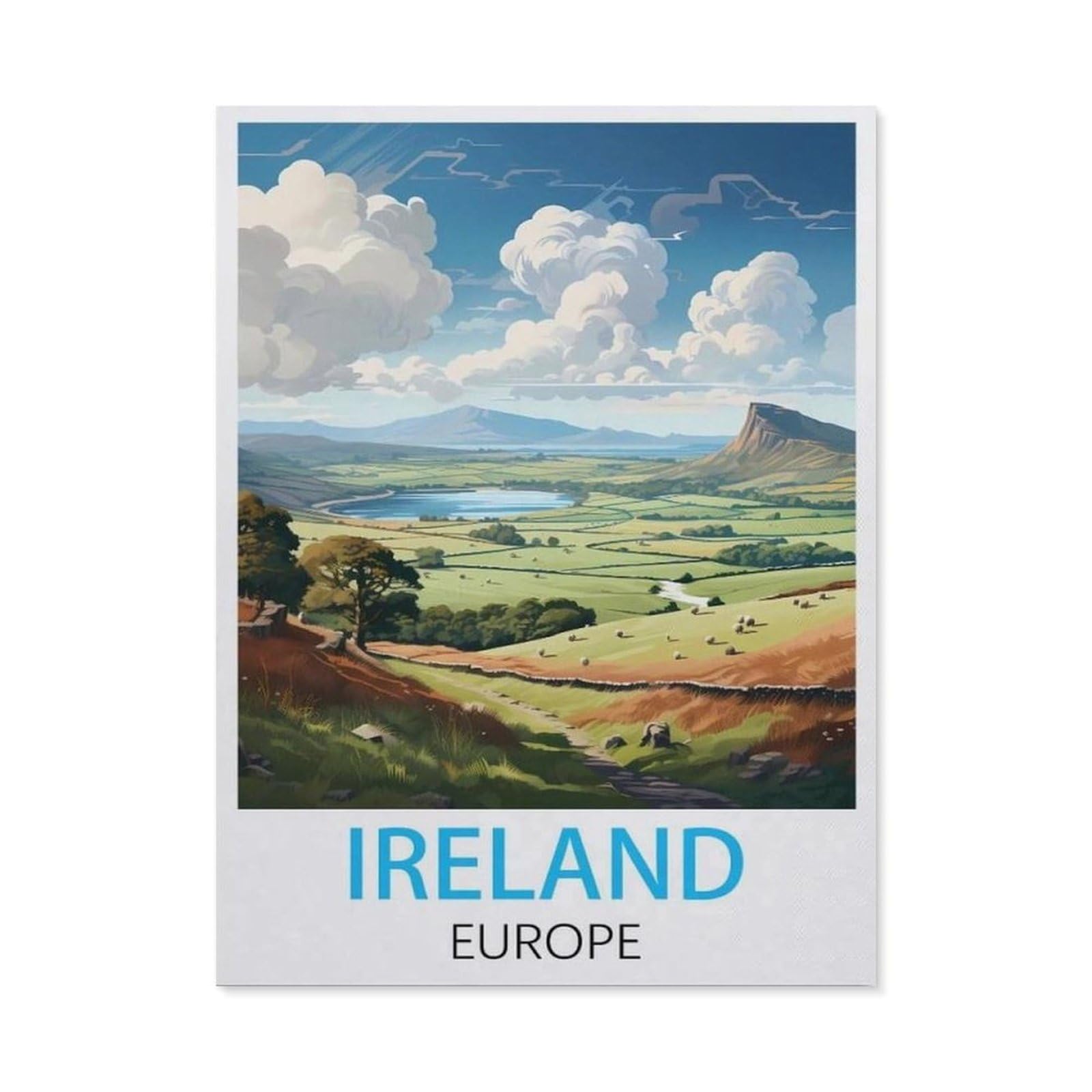 BEAYODKP Full Diamond 5D DIY Diamond Painting，Ireland Europe Vintage Travel Posters，3D Diamond Embroidery Cross Stitch Mosaic Needle Works（50 x 60 cm/19.68 x 23.62 inches）-BY14