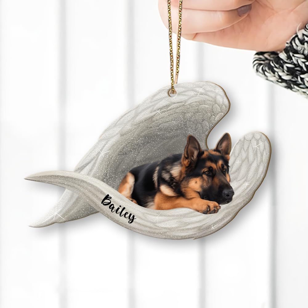 Personalized German Shepherd Dog Memorial Flat 2D Ornament - Pet Angel Wings, Loss Sympathy Gift, Remembrance Keepsake for Passing Away