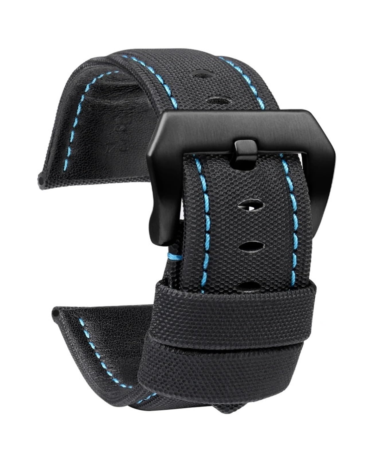 Generico Cinturino in pelle con trama in nylon da 22 mm 24 26 | Compatibile con gli accessori for orologi Panerai PAM01661 441 Marina Watch Strap Black Blue Line