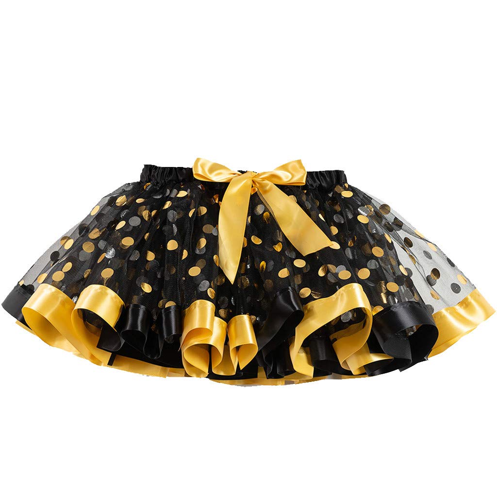 Toddler Baby Girls Layered Tutu Skirt Girls Polka Dots Tulle Tutus Soft Skirts Ballet Dance Skirt (Black, 5-8 Years)