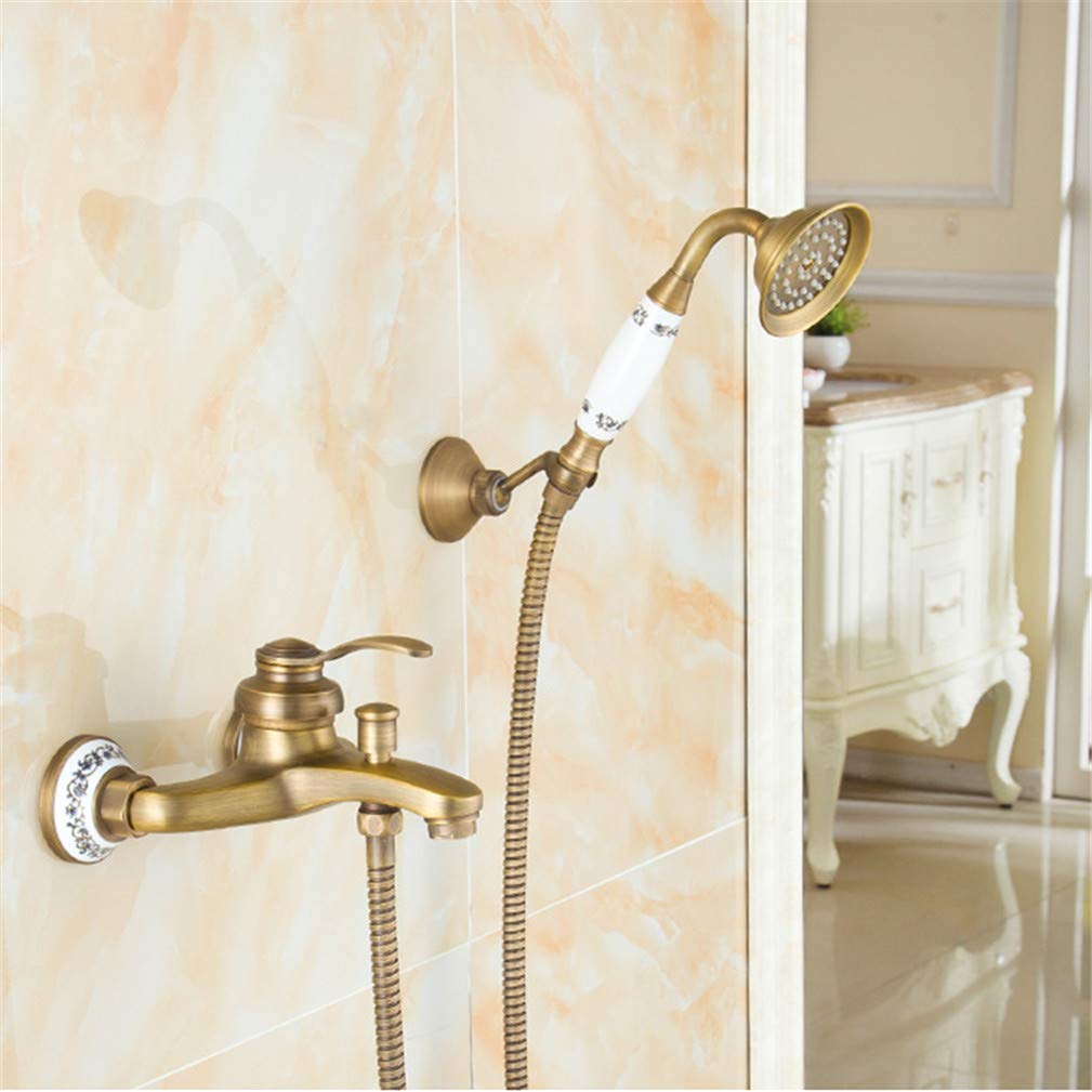 JYBNBBE Bathtub Faucets Wall Mounted Antique Brass Brushed Bathtub Faucet with Hand Shower Bathroom Bath Shower Faucets Torneiras Hot and Cold Wmixer Tap