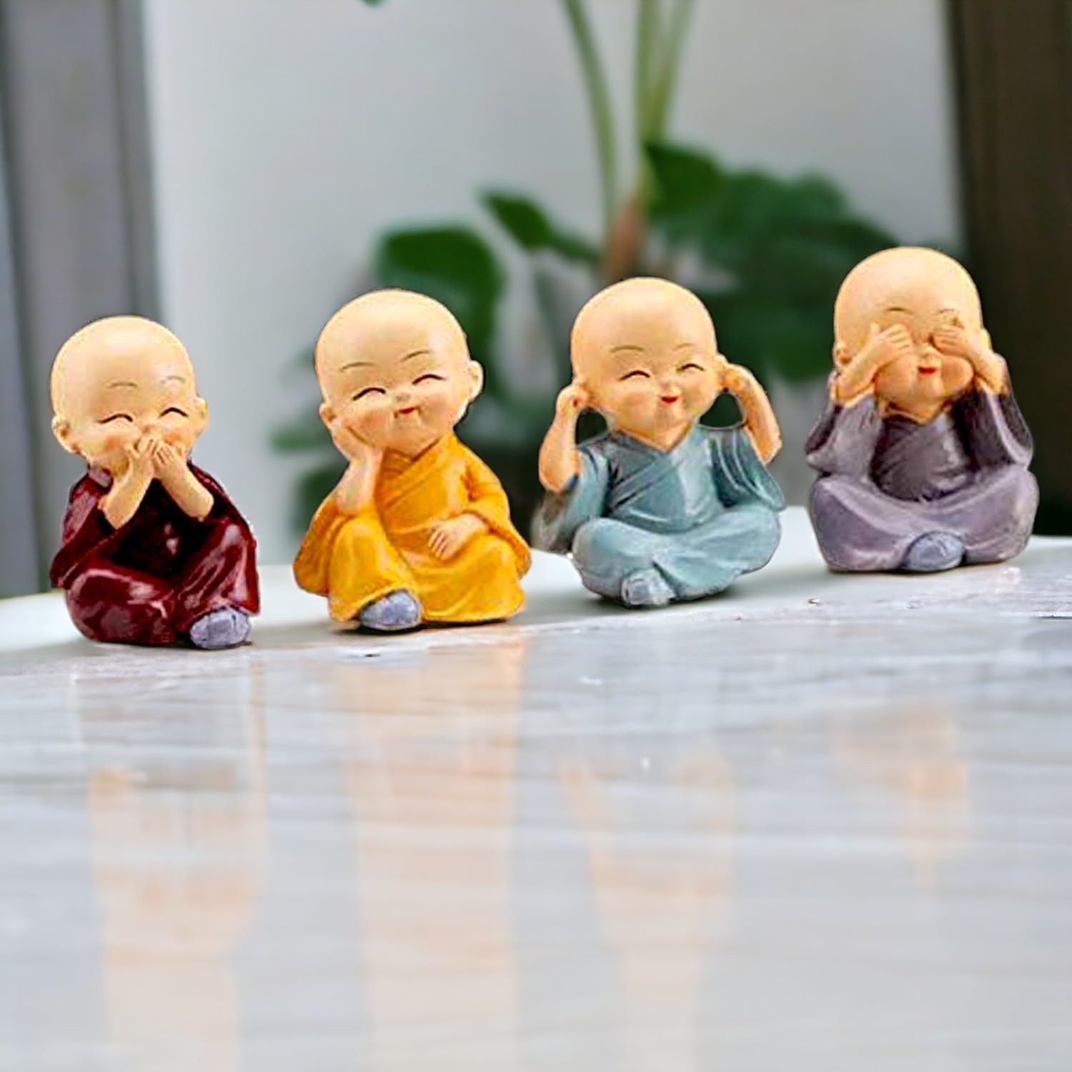 Cute Mini Buddha Idol Statue for Car Dashboard,Resin Buddha Monk Set of 4 Statue Figurines Showpiece, Decoration Items Buddha for Table Decor Living Room Home,Showpiece, Fantasy(Multi Color)-image-11