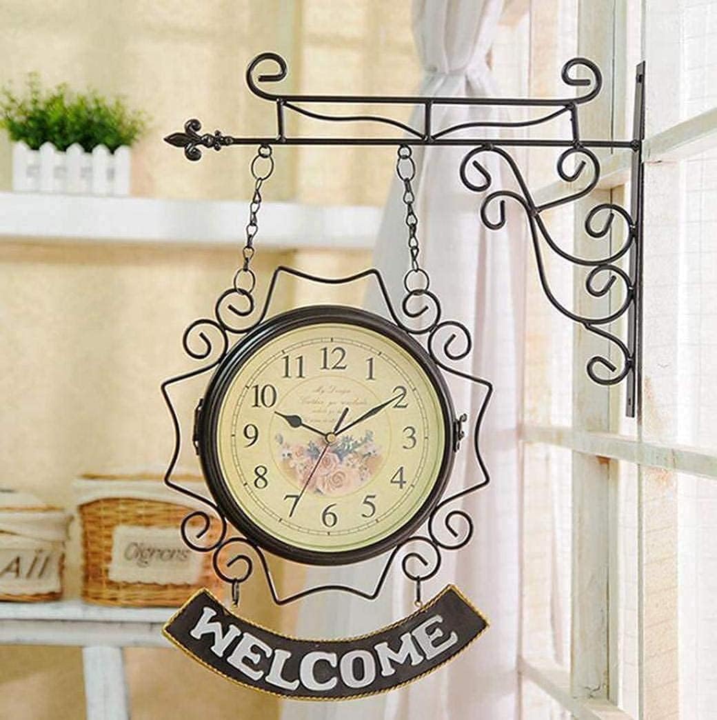 Double Sided Wall Clock, Retro Wall Clock Outdoor Garden Wall Clock Outdoor Indoor Garden Wall Clock Easy to Read and Easy to Install
