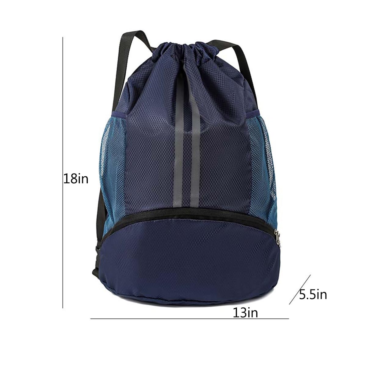 Mochila con cordón, bolsa de gimnasio de natación con compartimento para zapatos y bolsillo a prueba de humedad para mujeres y hombres, Azul marino 1 , Mochila con cordón - 3
