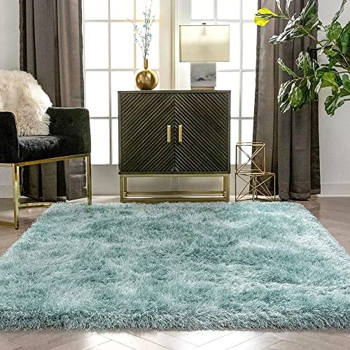 Image of F & B RUGS ; SUPERIOR QUALITY PRODUCTS Firoz and Brothers Handwoven Super Soft Indoor Modern Shag Microfibre Silky Fluffy Smooth 2x6 feet Seafoam