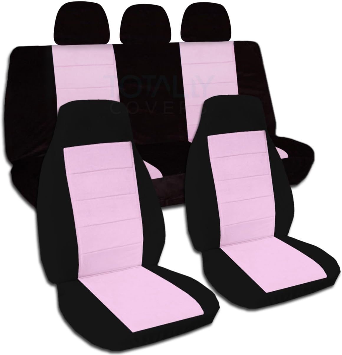 Totally Covers Two-Tone Car Seat Covers w 3 Rear Headrest Covers: Black & Charcoal - Semi-Custom Fit - Full Set - Will Make Fit Any Car/Truck/Van/RV/SUV (21 Colors)