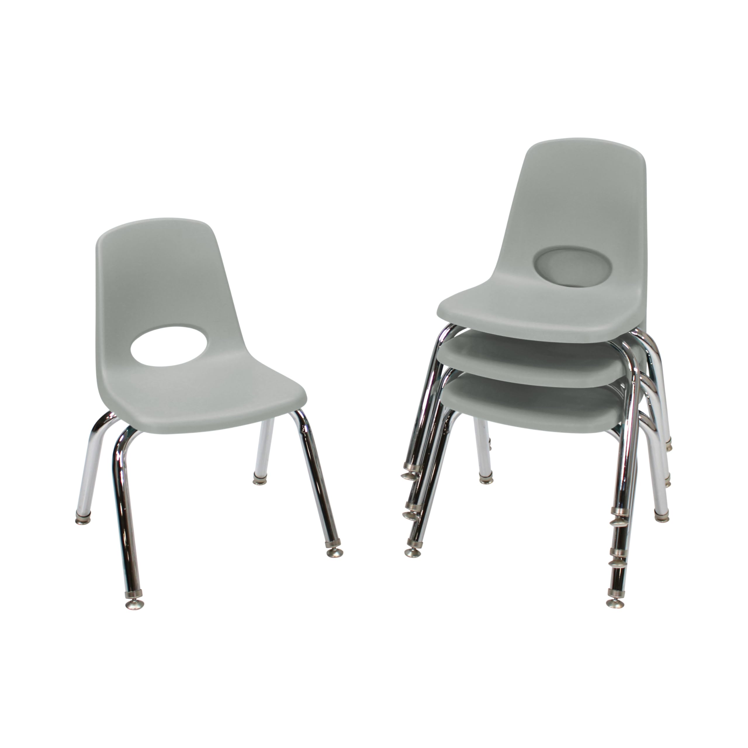 FDP 12" School Stack Chair with Swivel Glides, Light Gray, 4-Pack, 10379-LG