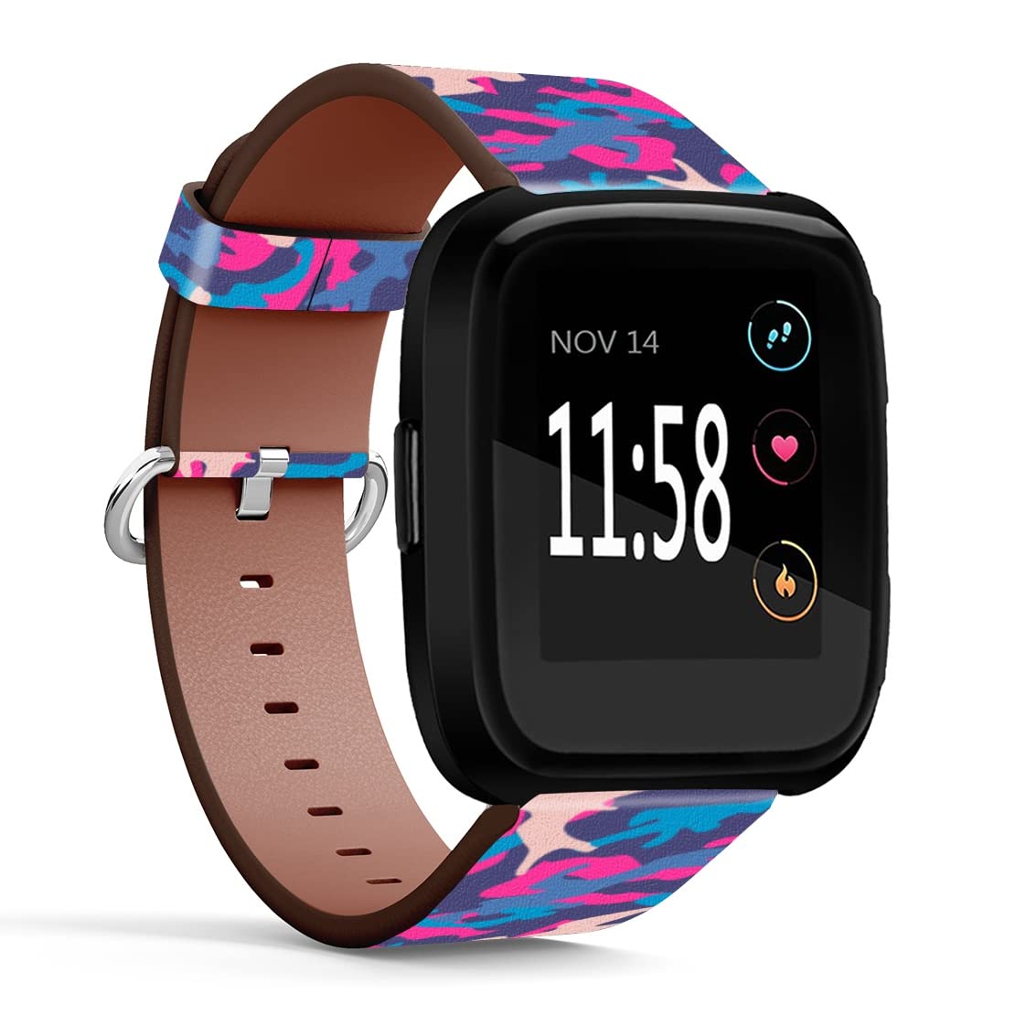 Mingdao Compatible with Fitbit Versa 2 / Versa / Versa Lite / Versa SE Patterned Leather Replacement Band (Neon Camouflage Pattern-Wb01)