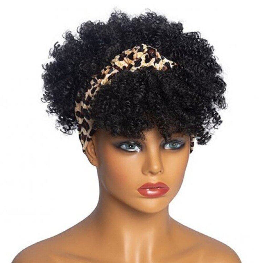 Sanfly Style2 Short Curly Headband Wigs Afro Wigs Afro Hair Wig Afro High Puff Wig Short Curly Hair Black Gray Curly Wigs Short Kinky Hair