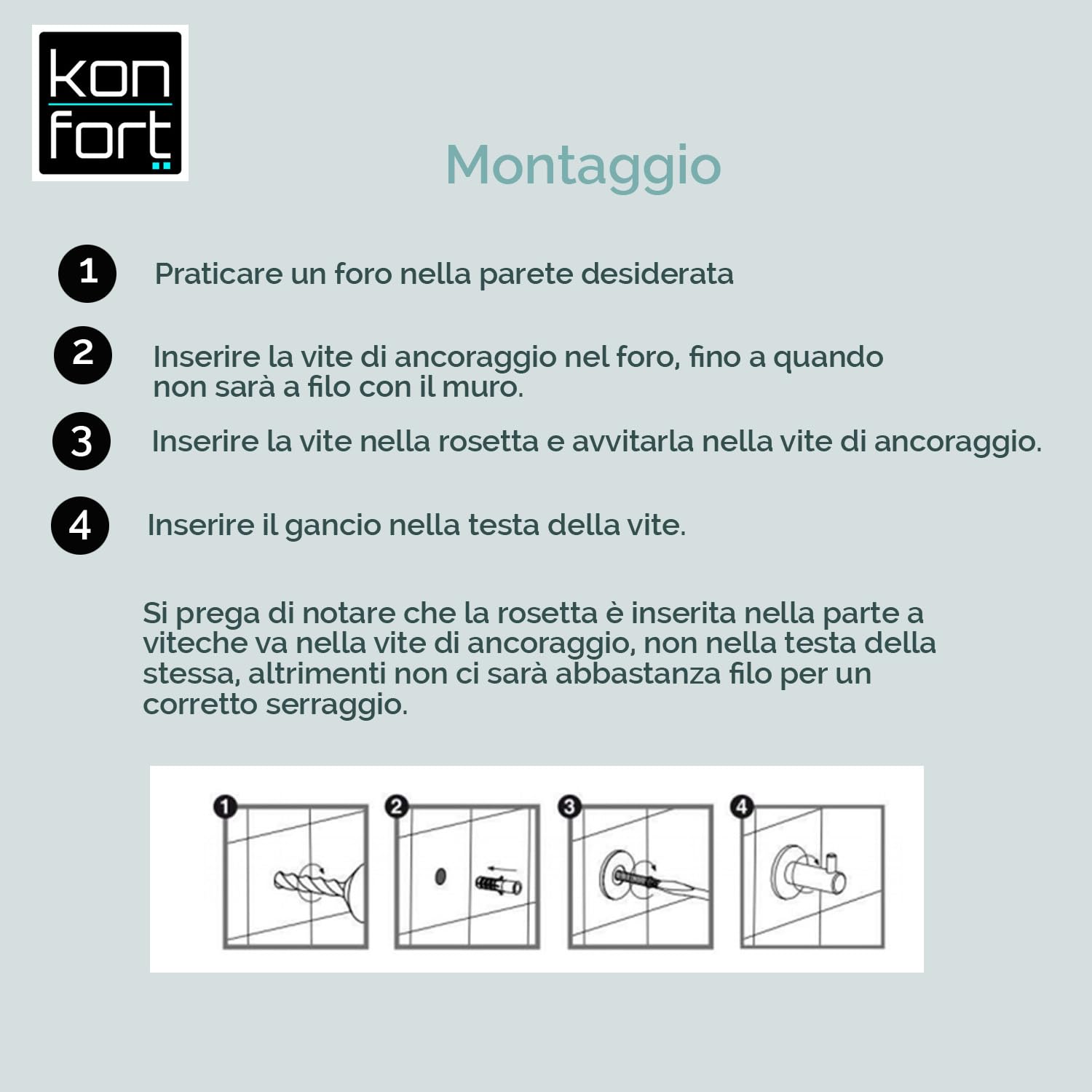 Kon-fort Home Appendi Accappatoio Bagno Acciaio Inox. Set 2 Ganci Bagno Cucina, Design in Acciaio Inossidabile AISI 304, Acciaio Spazzolato Opaco con Vite.
