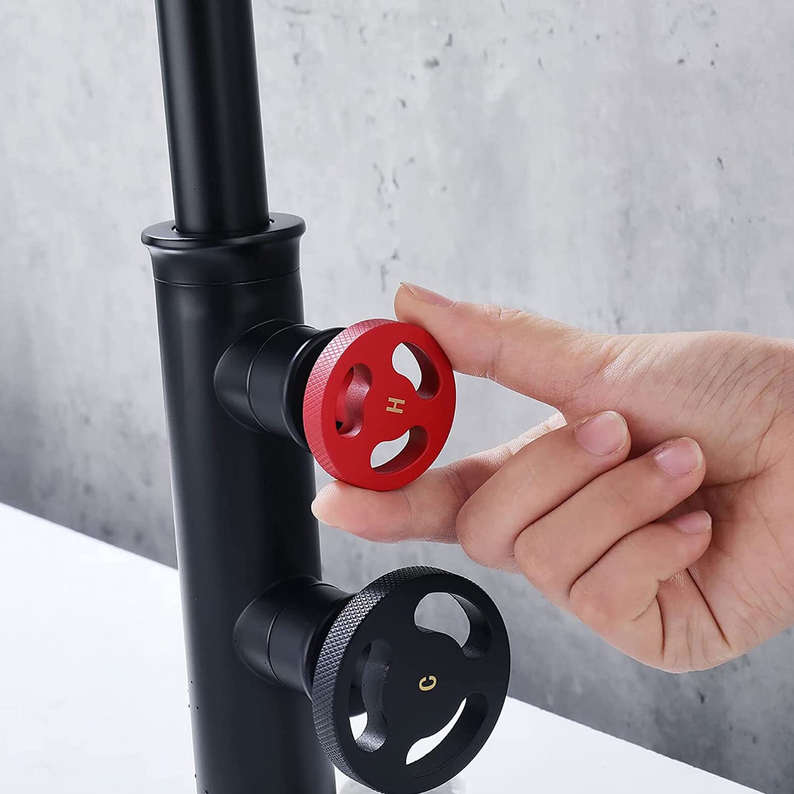 Rubinetto da Cucina Industriale Nero, Rubinetto per lavello da Cucina Doppia Maniglia, Rubinetto da Cucina monoforo Montaggio su Ponte, Miscelatore da Cucina ad Arco Alto, Rubinetto da Fatto