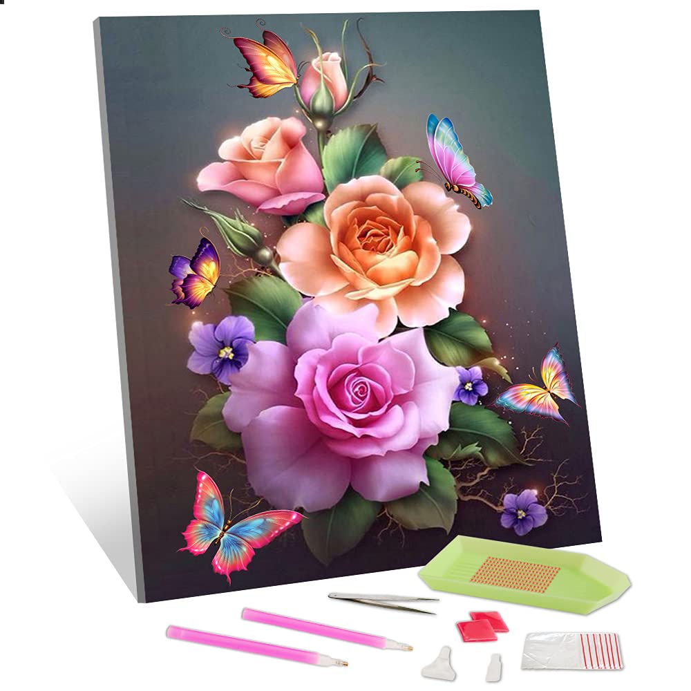 でのお DIY 5D Diamond Painting Flower Kits for Adults， Rose Flower