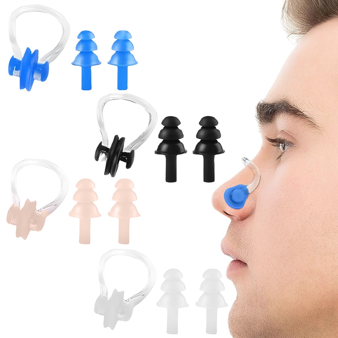 Nose Clip Natación Adultos 4 Piece Set Tapones para los Oídos Protección de la Nariz