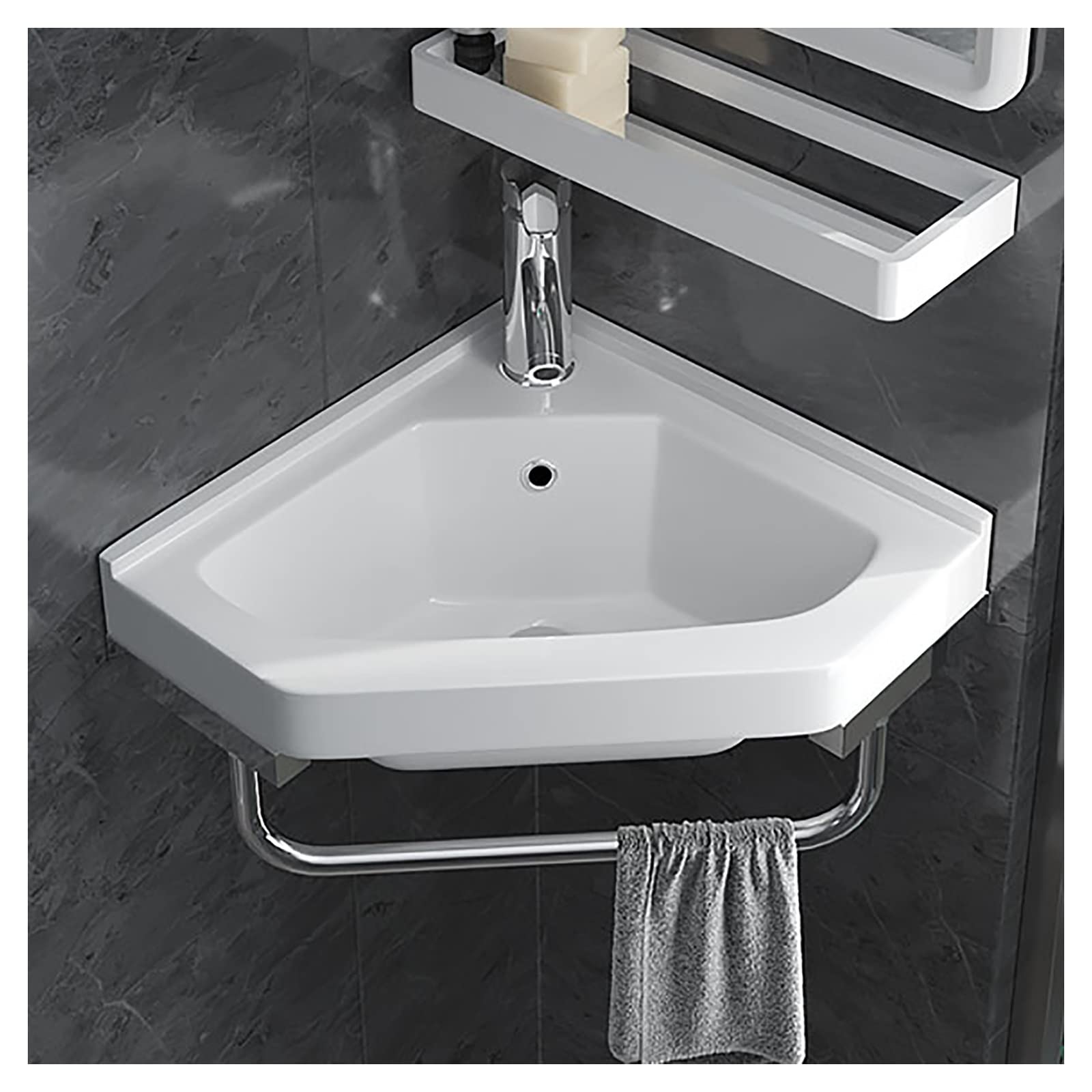 Lavabo Angolo Ceramica Bianco - Con Rubinetto E Appendiabiti, Per Bagni Piccoli - Foto 11