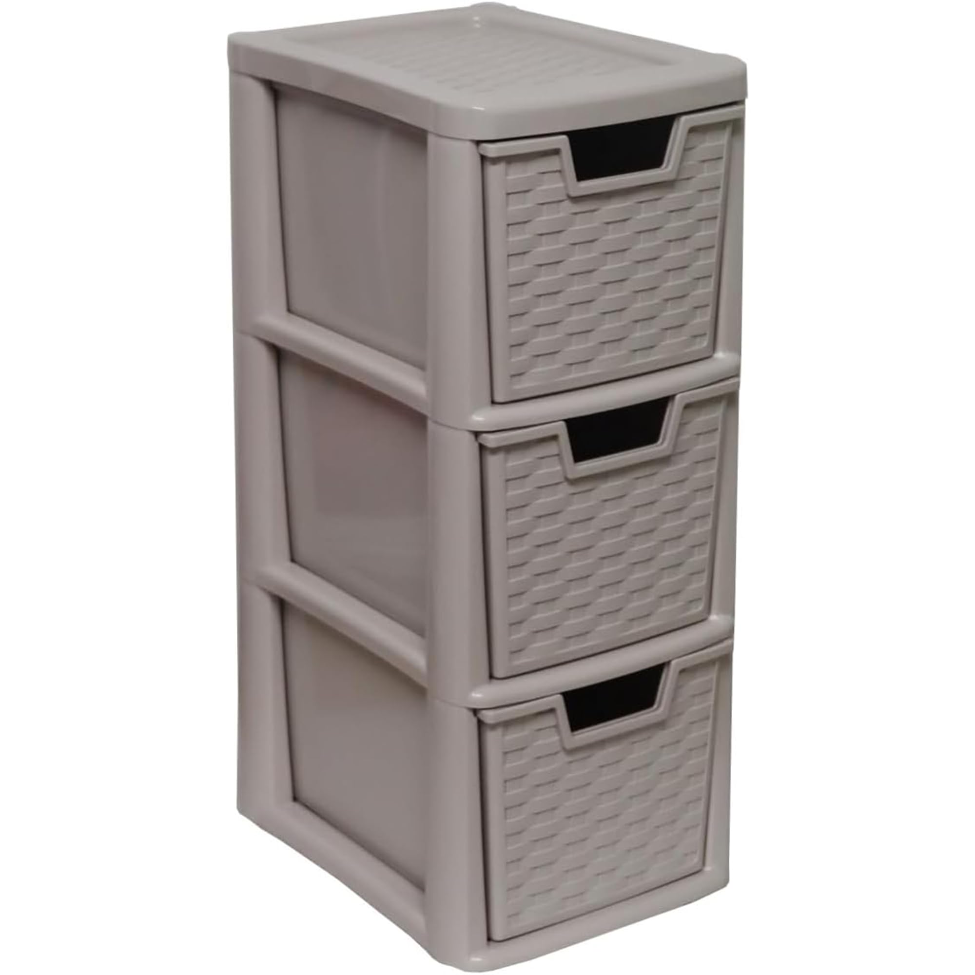 ALEEZ - 3 Drawer Plastic Storage Unit - Space Saving Multipurpose Medium Drawers - Rattan Design Home Office Storage Durable Draws - Tabletop, Desktop Drawers - 48cm (H) x 19cm (W) x 25cm (D) — image 1