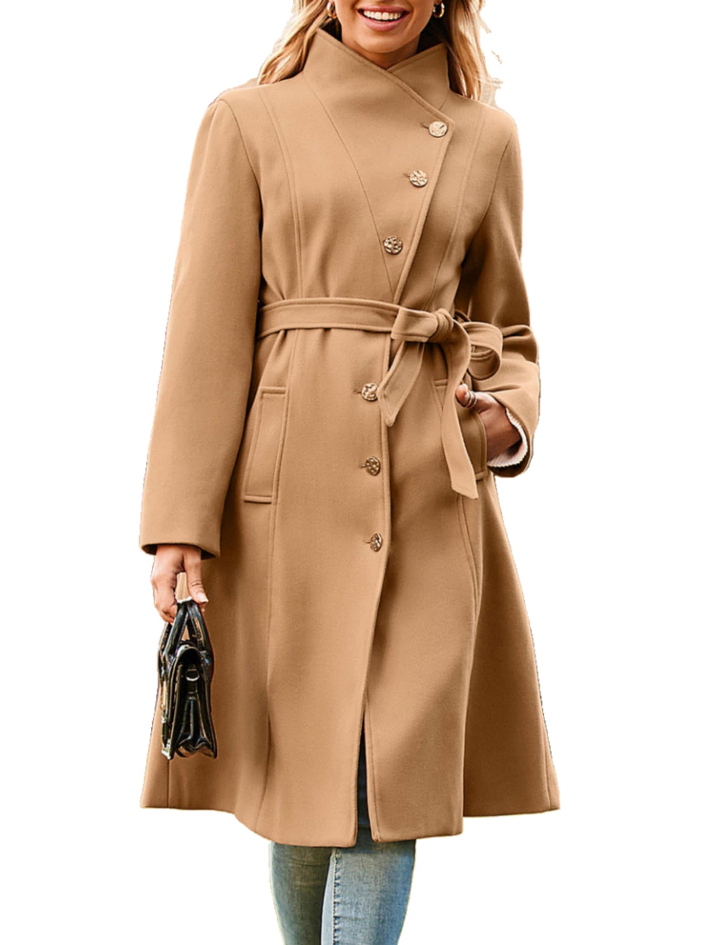 Photo 1 of ***DIRTY*** GRACE KARIN 2024 Womens Winter Outfits Lapel Single Breasted Belted Midi Trench Peacoat Teacher Work Office Casual Jacket Khaki M