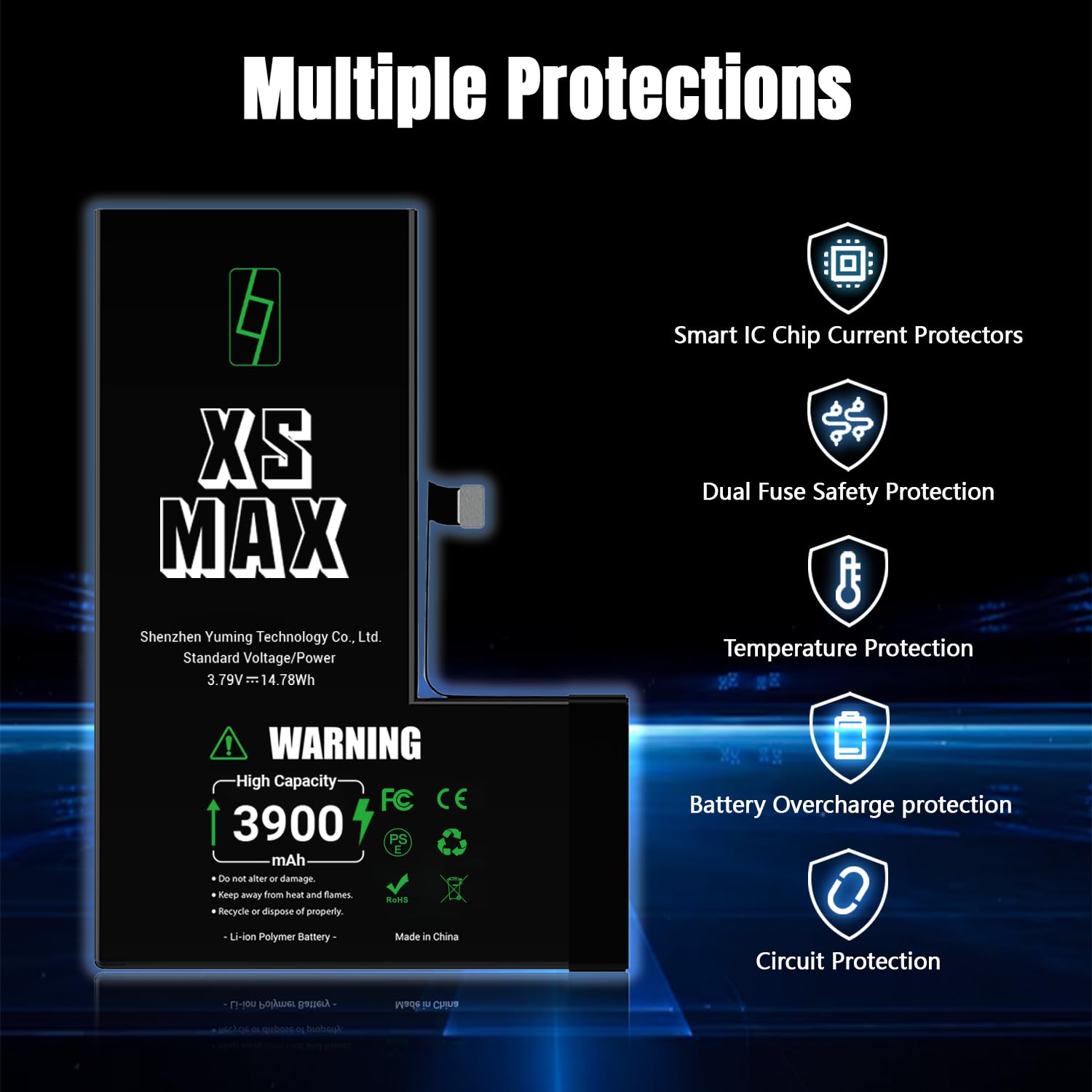 GOLDWANGWANG Batteria per iPhone XS Max, 3900mAh Alta Capacità, Compatibile con A1921 A2101 A2102 A2103 A2104, 0 Cicli, Kit di Riparazione Completo, Certificato CE/RoHS/FCC