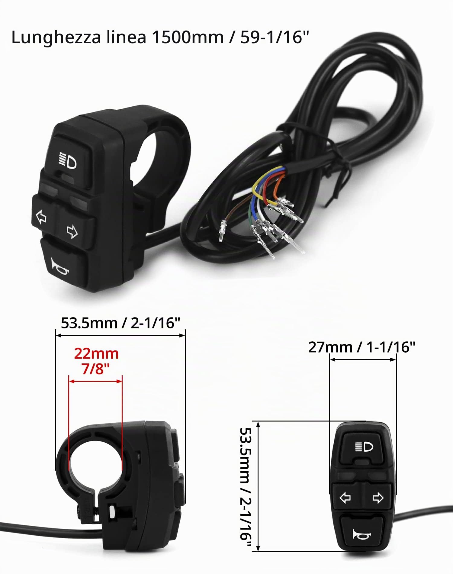 QWORK 22mm Interruttore Manubrio Moto 3 IN 1 Fari Clacson Indicatori di Direzione