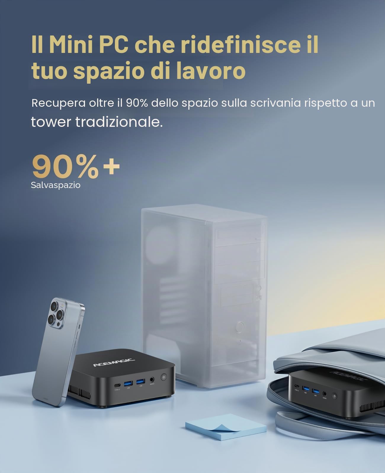 ACEMAGIC Kron Mini K1 Mini PC, AMD Ryzen Embedded R2544 (4C/8T, Fino a 3.7GHz),Win 11 Pro Mini Computer 8GB DDR4 RAM 256GB SSD,AMD Radeon Graphics, BT4.2/WIFI 5/per Ufficio, Studio,Business