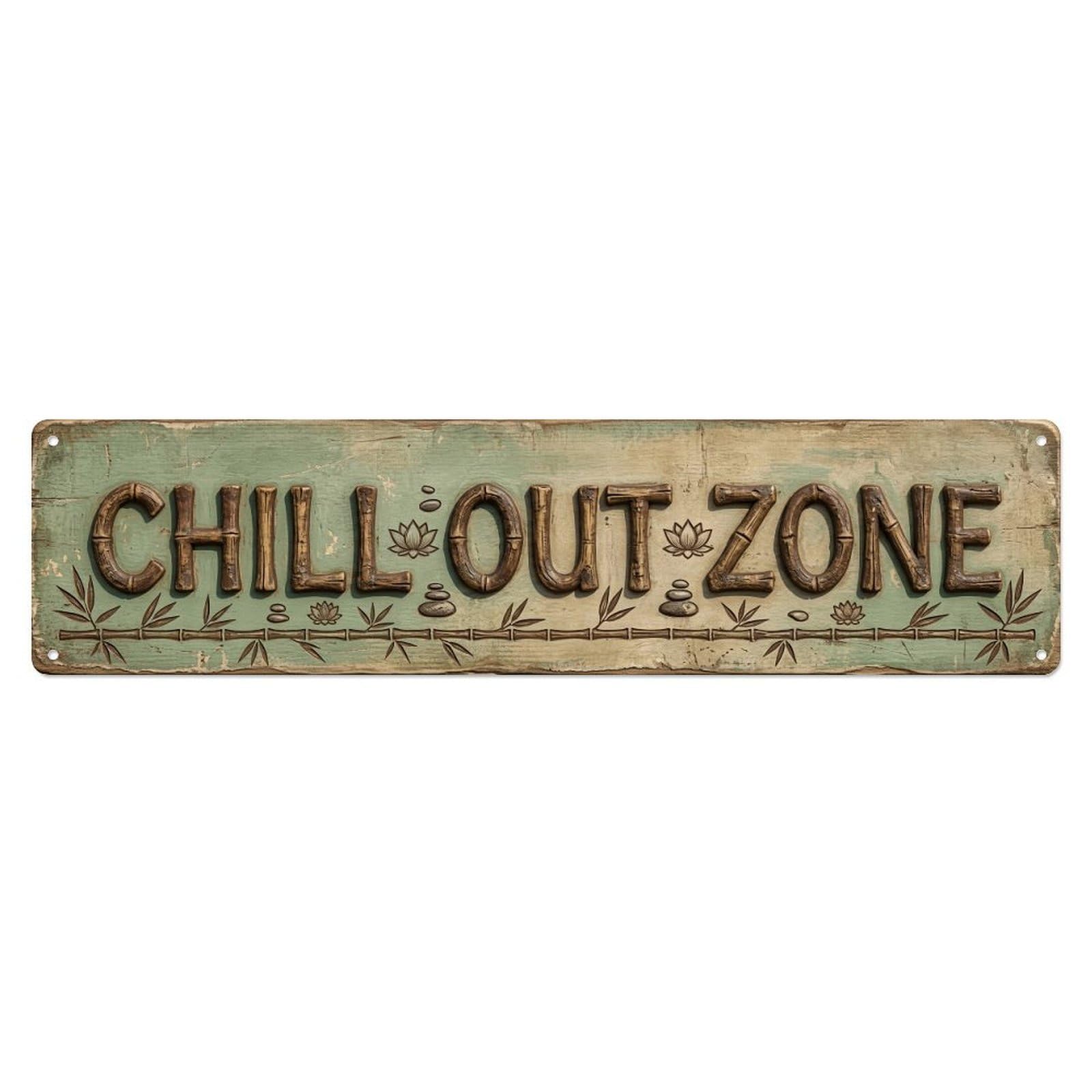 Chill Out Zone Faded Retreat 6 Metal Tin Skinny Sign Plaque Wall Decor for Cafe, Club Bar, Office, Home Garden Metal Poster 4x16Inch