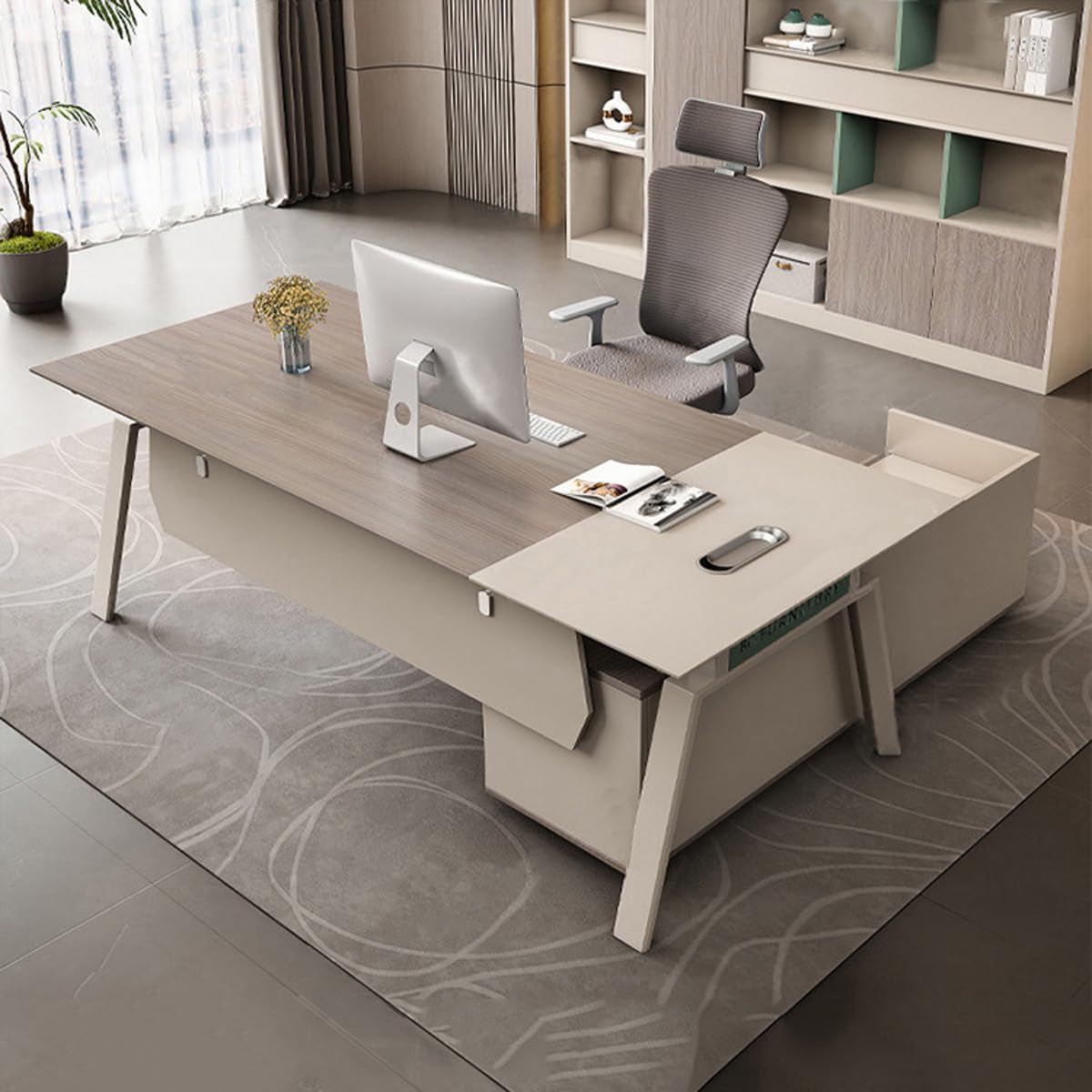 DUWEIKE L-Shaped Computer Desk with Movable Storage Cabinet, Large Executive Office Desk, Modern Simple Wood Writing Table for Work Study,2.0m