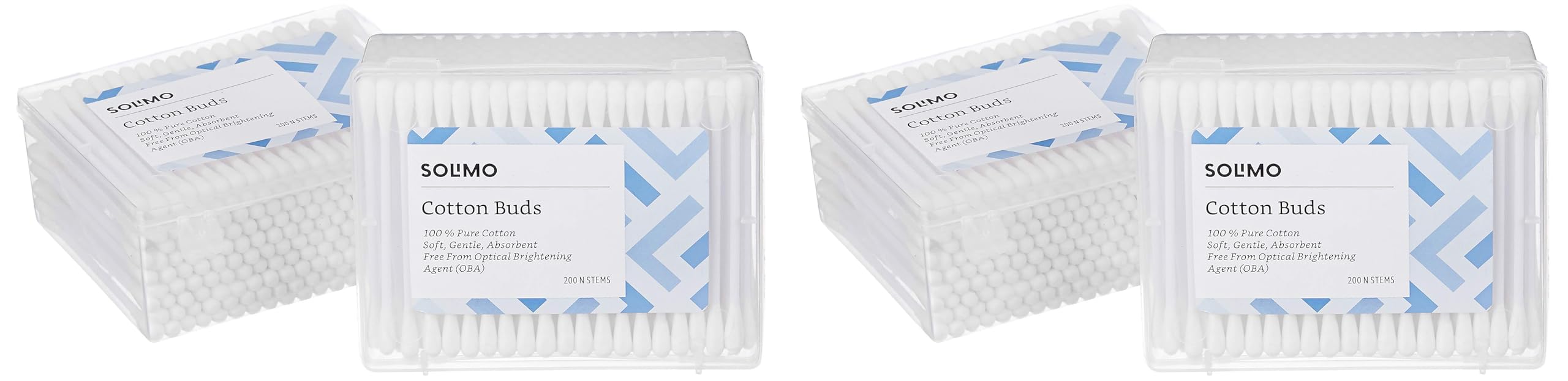 Amazon Brand - Solimo Cotton Buds - 200 Sticks (Pack of 4)