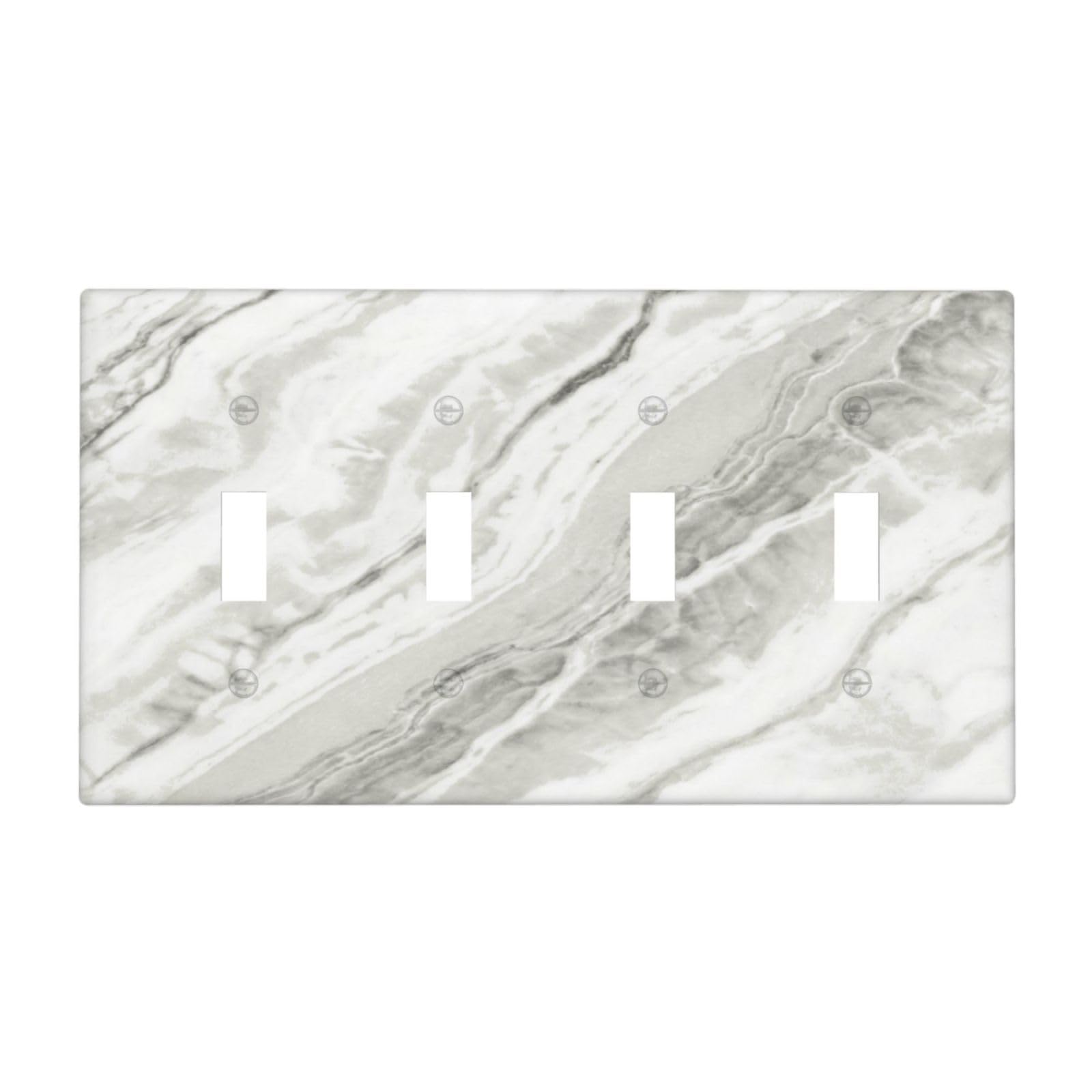 Modern White Grey Cream Marble Decorative 4 Gang Quad Toggle Light Switch Cover Plate Decorative Electric Quadruple Device Faceplate Switchplate Screwless