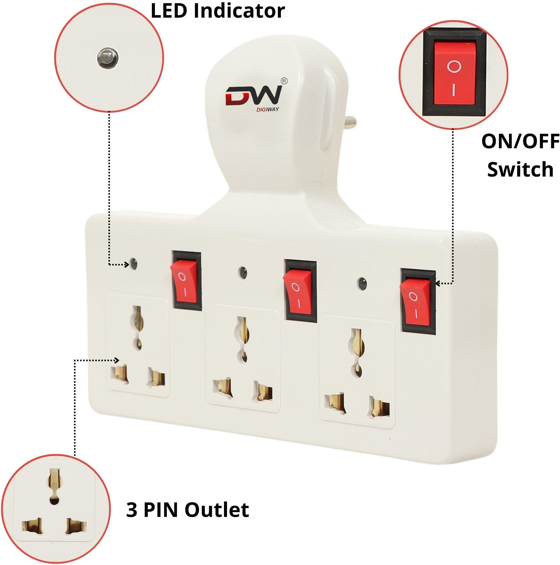 3-Socket Multi-Plug with Individual Switches, LED Indicators & Fuse, Three-Pin Extension Board, White, EZ 3+3 MP — Amazon image 3