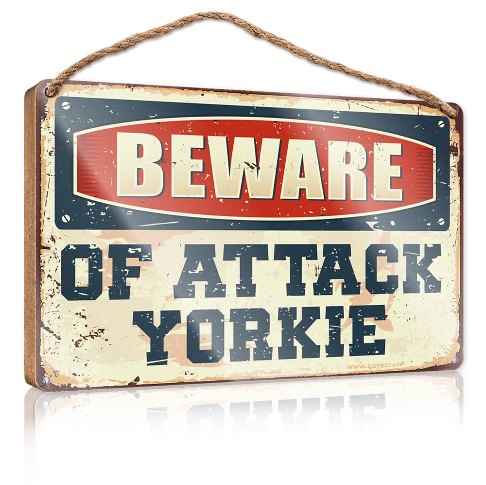 Dtha Men's One Color Funny Bedroom Decor Beware Of Attack Yorkie Wooden Sign Room Decor For Funny Signs For Bedroom