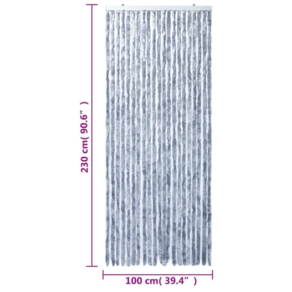 vidaXL Rideau Anti-Mouches, Store Anti-Insectes avec Crochet, Rideau de Porte Longueur et Largeur Réglables, Argenté 100x230 cm Chenille