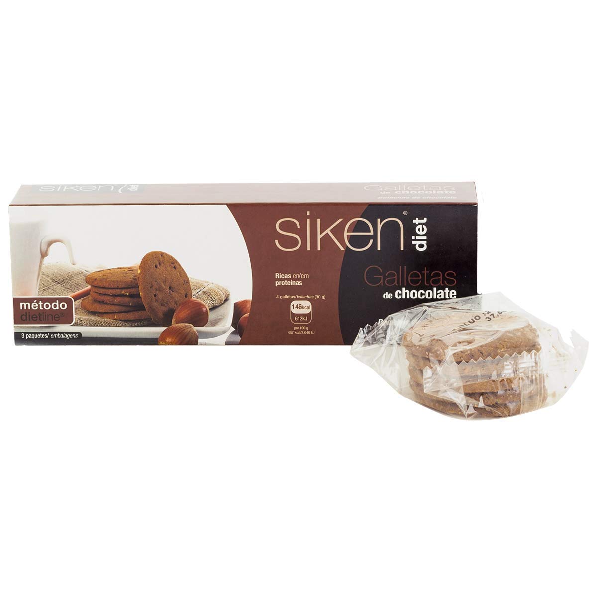 Siken Diet - Galletas de Chocolate, Ricas en Proteínas, Snack Ideal para Picar entre Horas - Caja con 3 Sobres de 5 Galletas,112.5 g
