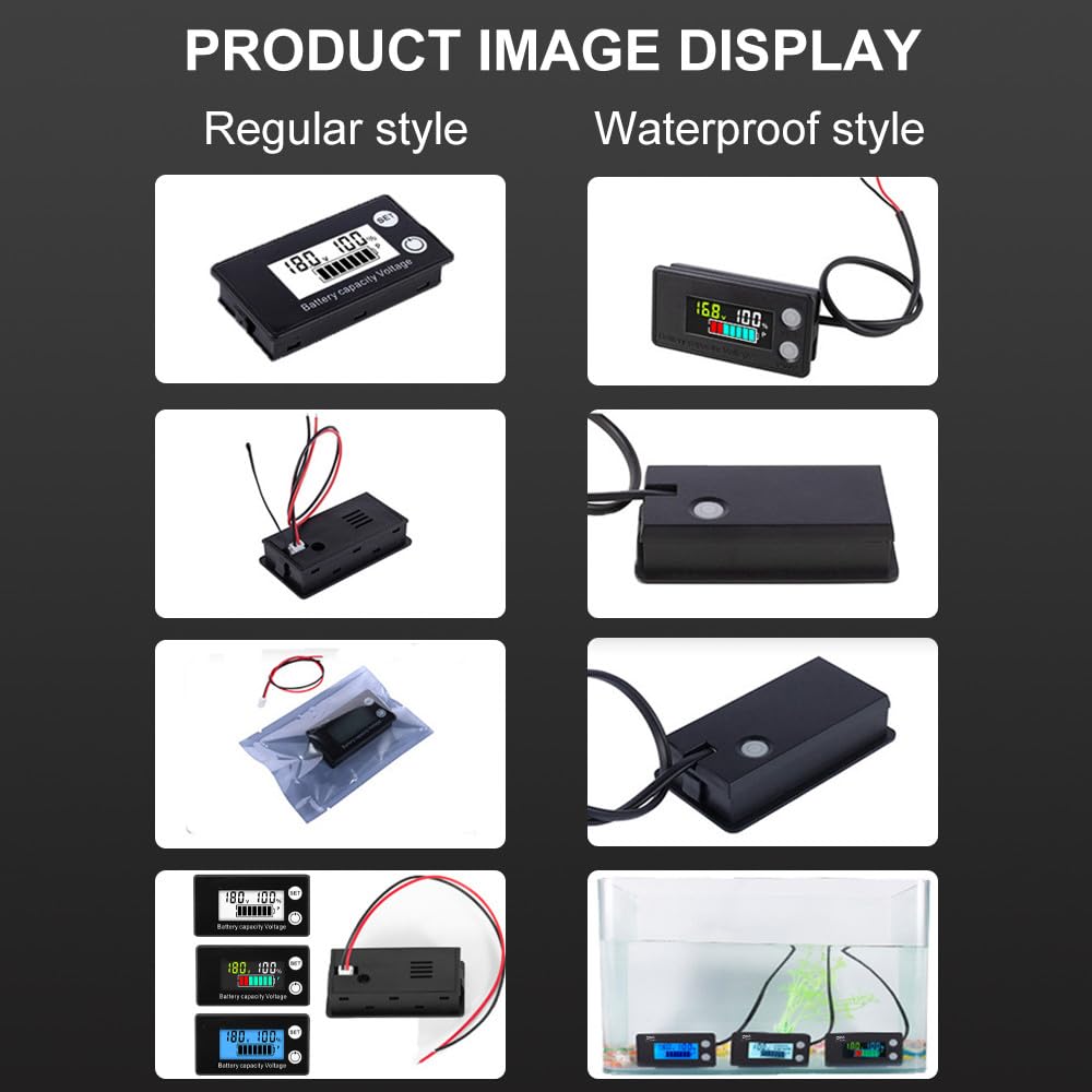 Monitor akumulatora 12V 24V 36V 48V 60V 72V 84V wielofunkcyjny miernik baterii DC8-100V LCD woltomierz samochodowy z alarmem czujnika temperatury do samochodów osobowych łodzi Motorhome.