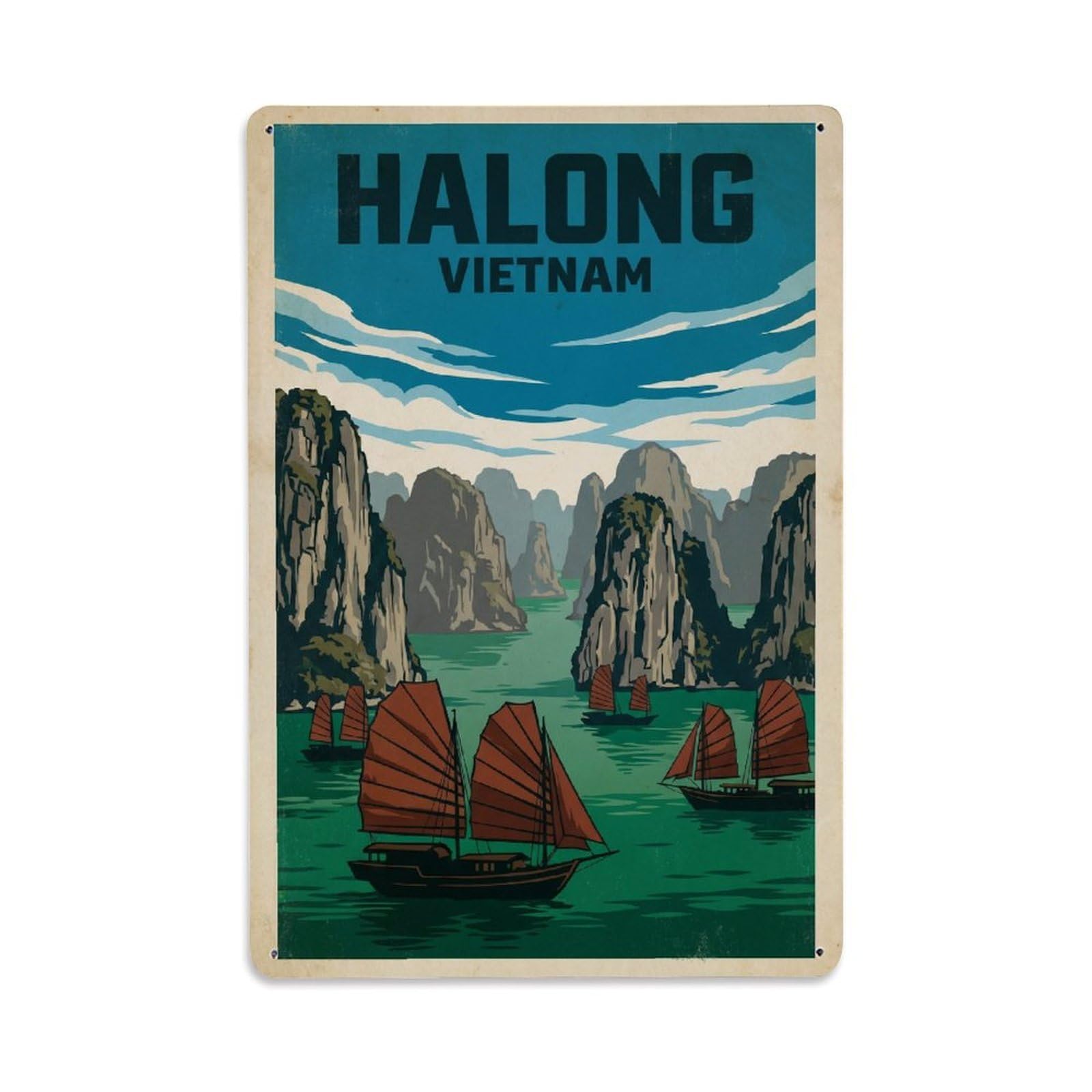 Travel Retro Vietnam Halong Metal Tin Sign Plaque Wall Decor for Cafe, Club Bar, Office, Garden Metal Poster 8x12Inch