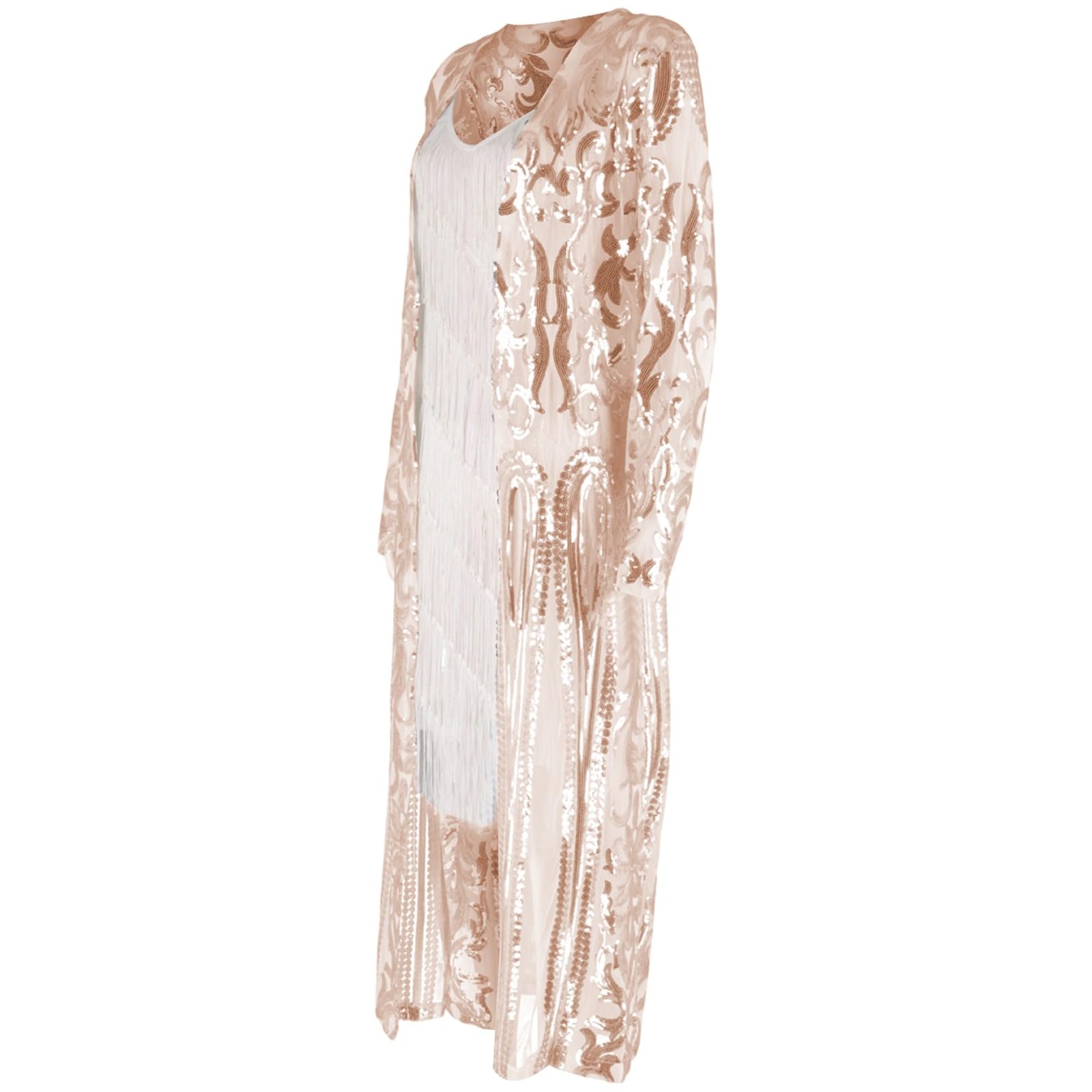 Générique Gilet Femme Chic Et Elegant Cardigan Femme - Cardigan Transparent Brodé Scintillant À Manches Longues Ouvert sur Le Devant Cache Cœur pour La Maison Style Décontracté Printemps Été Automne