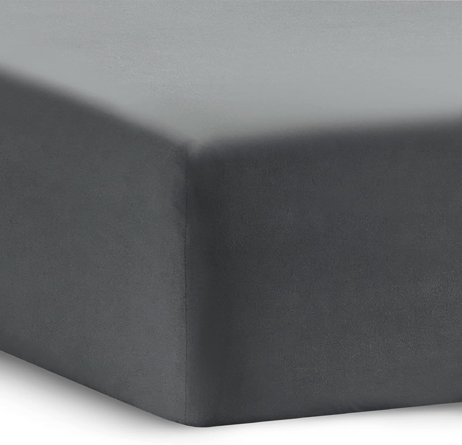 Charcoal Dark Grey King Size Extra 40cm Deep Fitted Sheet 16 Inch No Pillowcases Non-Iron Bottom Bedsheet Soft Easy Care Bed Sheets for All Seasons